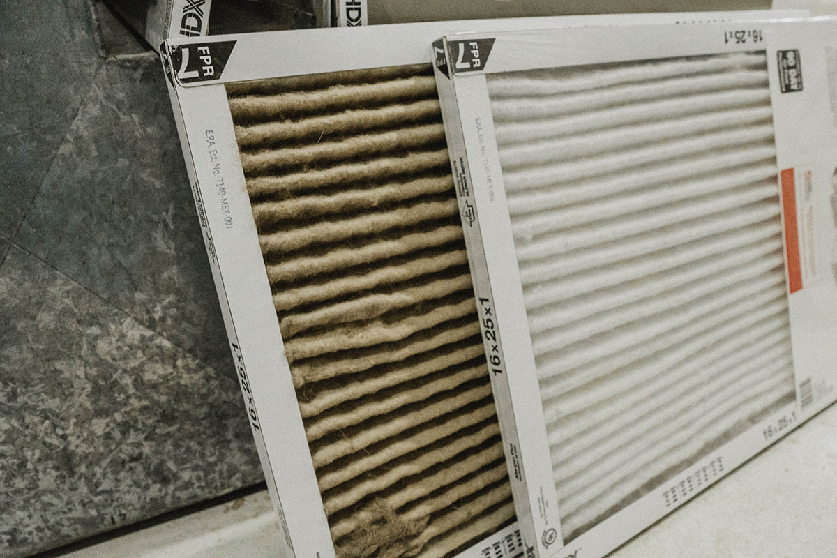 A new filter and an old filter side by side